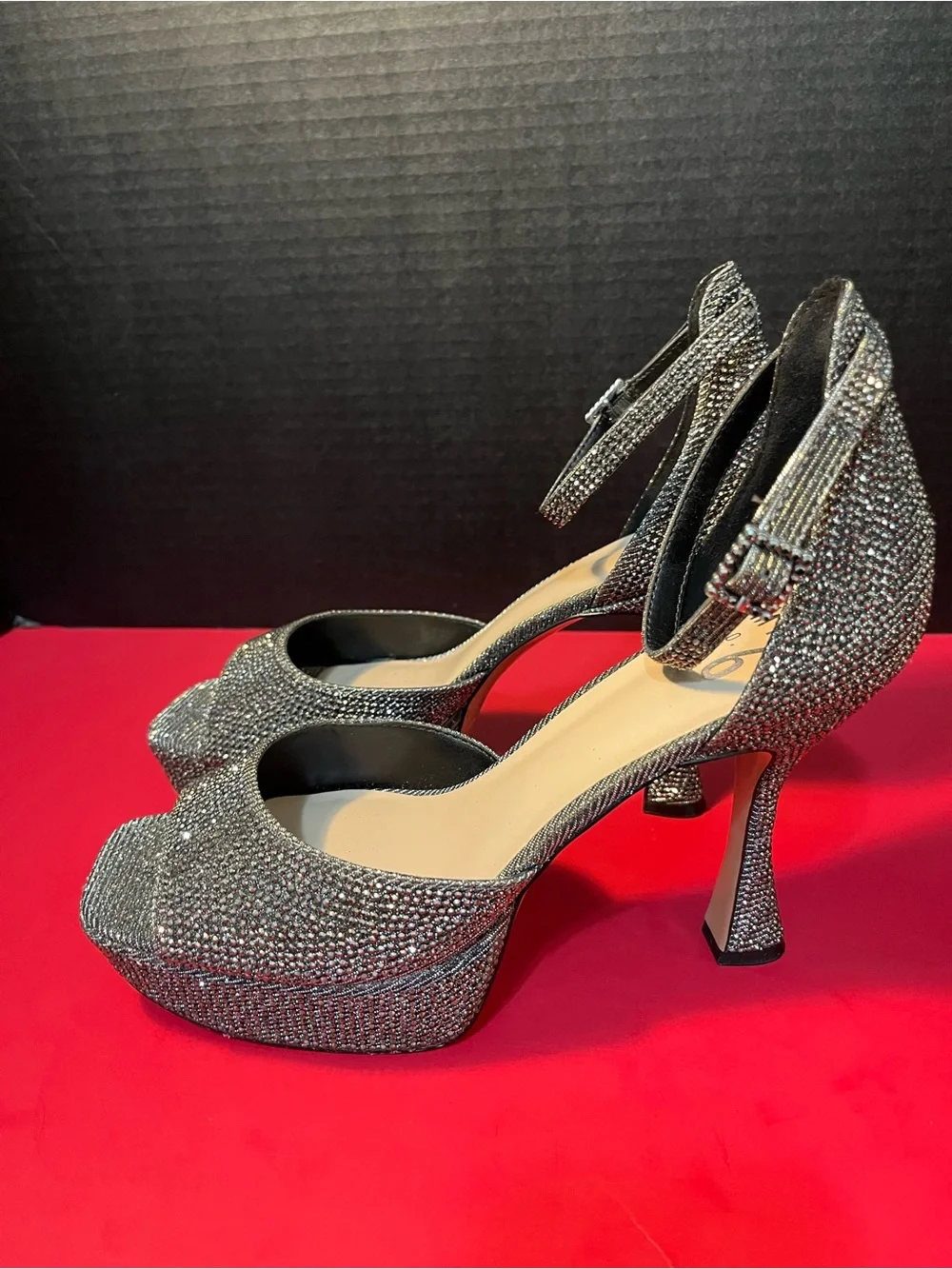 Jessica Simpson Silver Rhinestone Ankle-Strap Heels